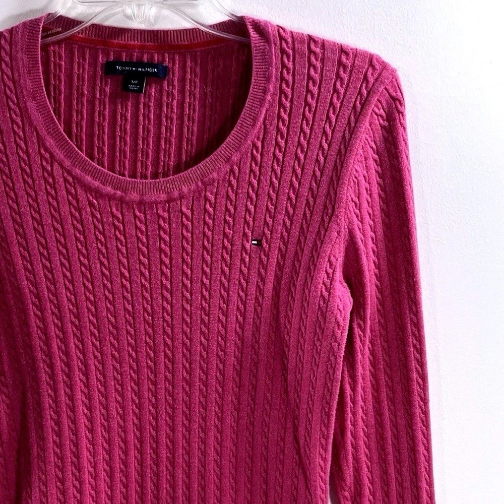 Tommy Hilfiger Sweater Pink Cable Knit Crew Neck Long Sleeve S/P